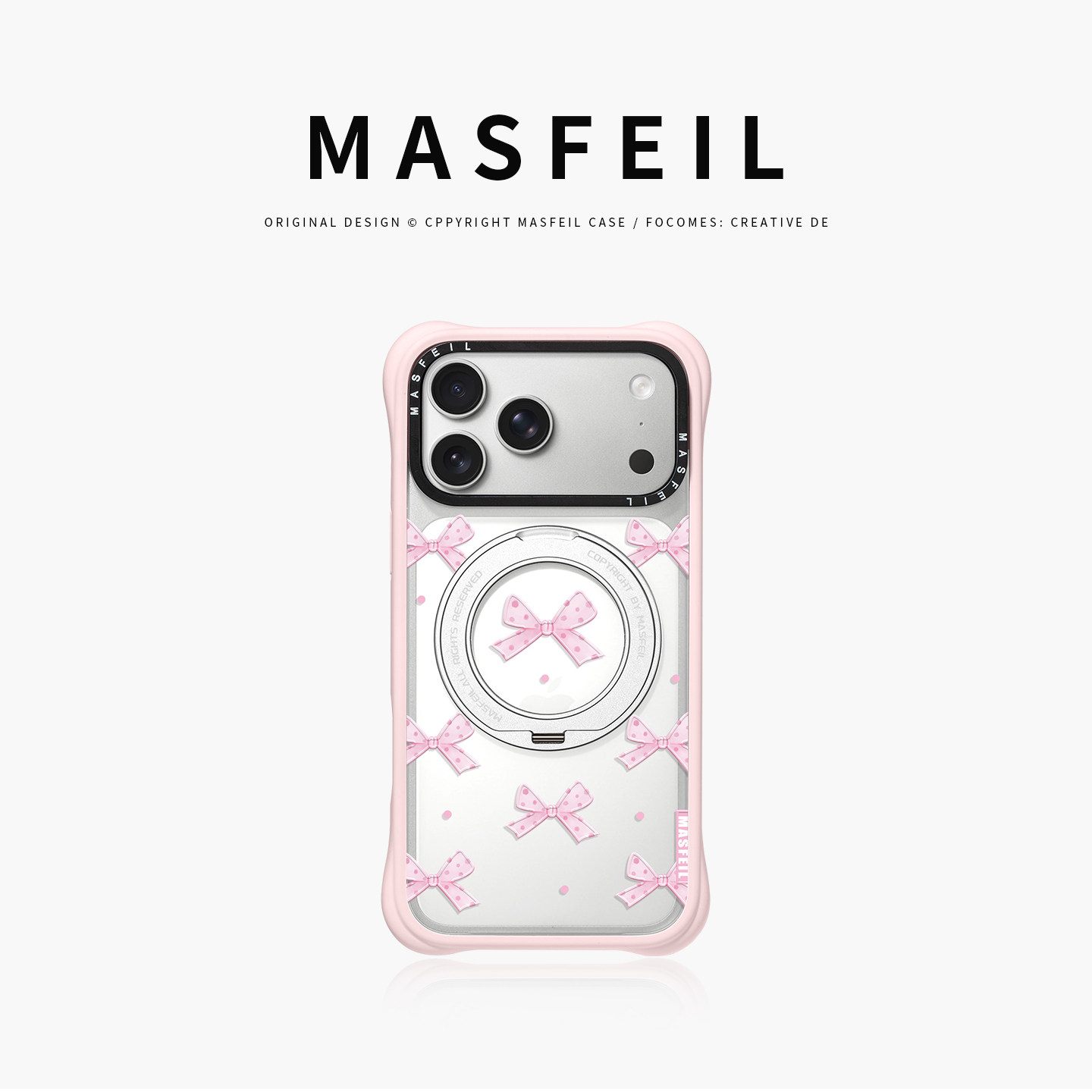 MASFEIL× 粉蝴蝶结适用iPhone17Promax手机壳新款磁吸带支架Go4苹果17Pro保护套支点透明高级感17pm硅胶软边