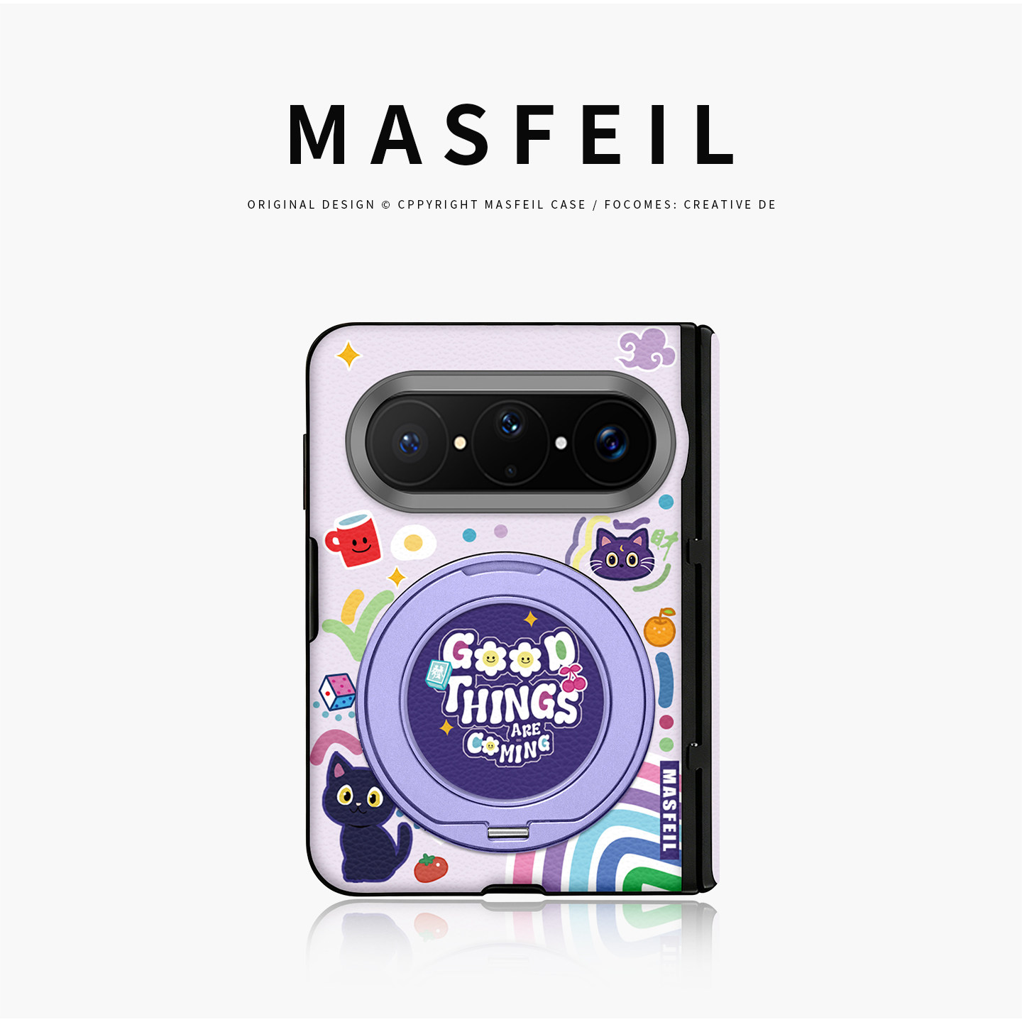 MASFEIL× 涂鸦猫猫适用华为PuraXMax手机壳磁吸带支架小折叠PURA典藏版全包中轴保护套防摔可爱x2新款高级感