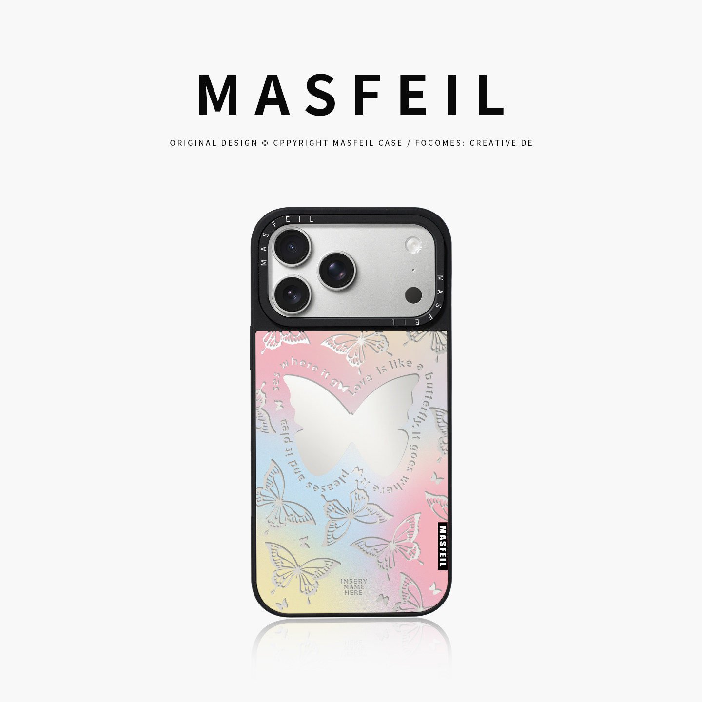 MASFEIL× 幻彩蝴蝶适用iPhone17Promax手机壳新款ip15磁吸带支架苹果16Pro套Jo5镜面ins高级感女13pm全包14