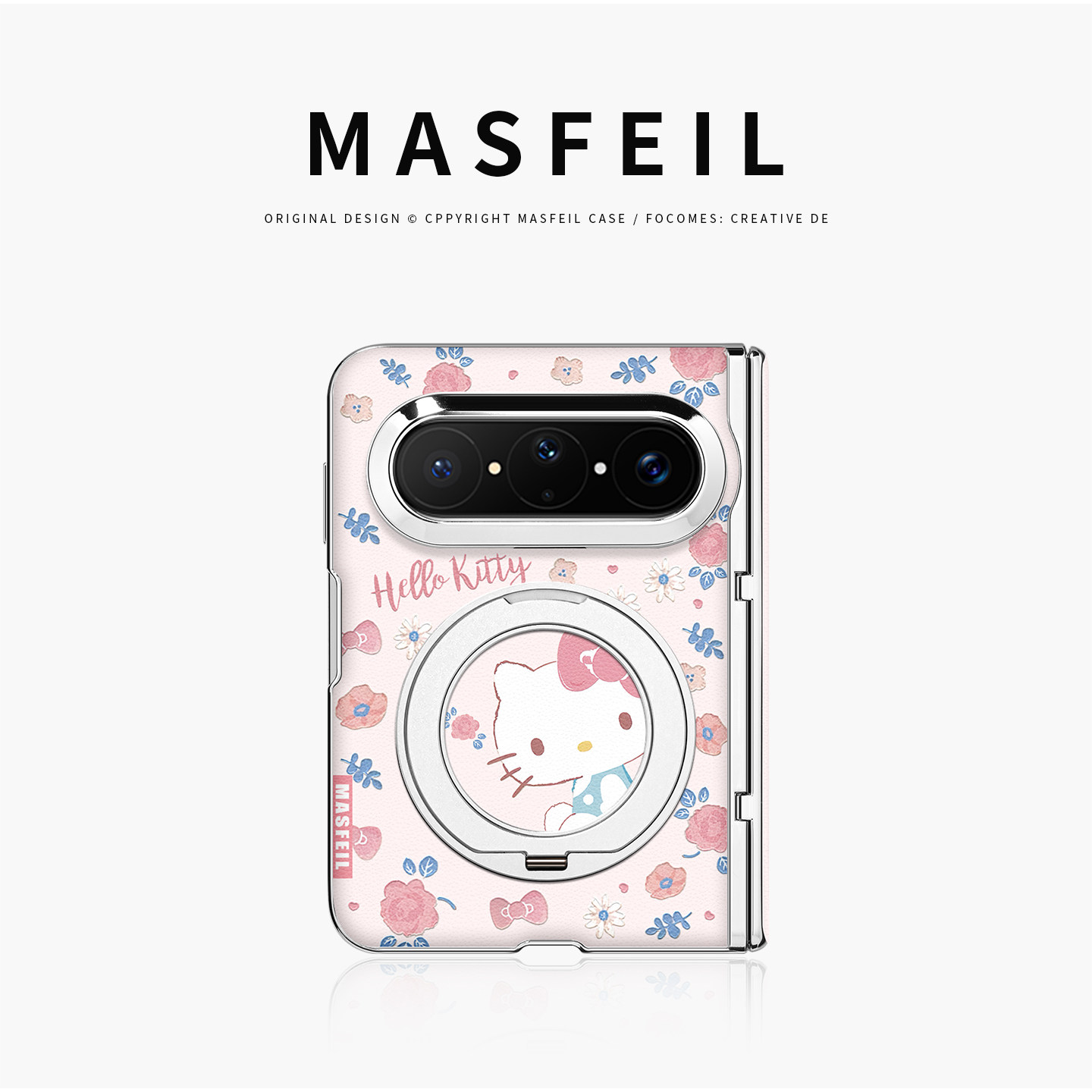 MASFEIL× 花朵猫咪适用华为PuraXMax手机壳磁吸带支架阔小折叠PURA典藏版全包中轴保护套防摔女x2新款可爱的