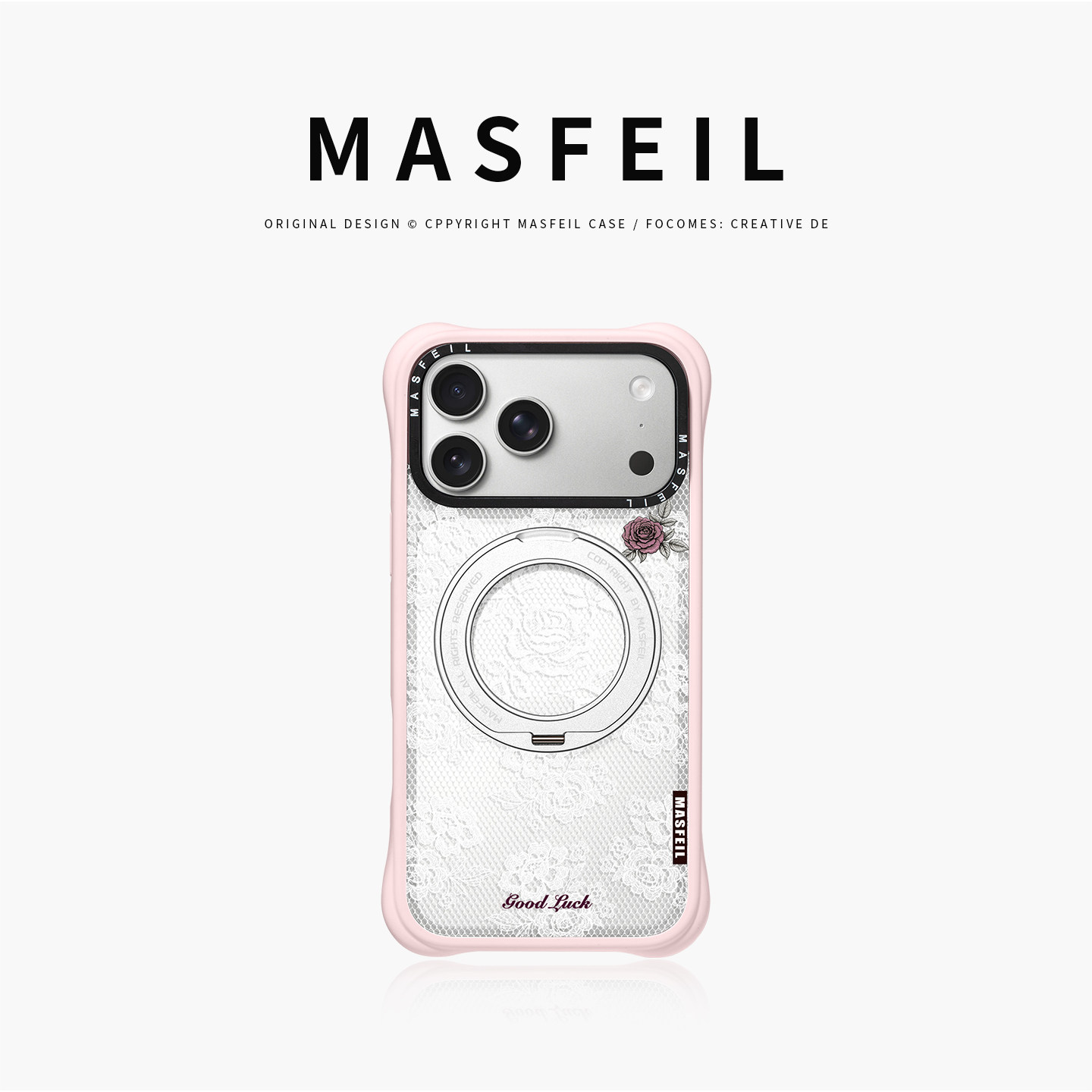 MASFEIL× 蕾丝玫瑰适用iPhone17Promax手机壳新款磁吸带支架Go4苹果17Pro保护套支点透明高级感17pm硅胶软边