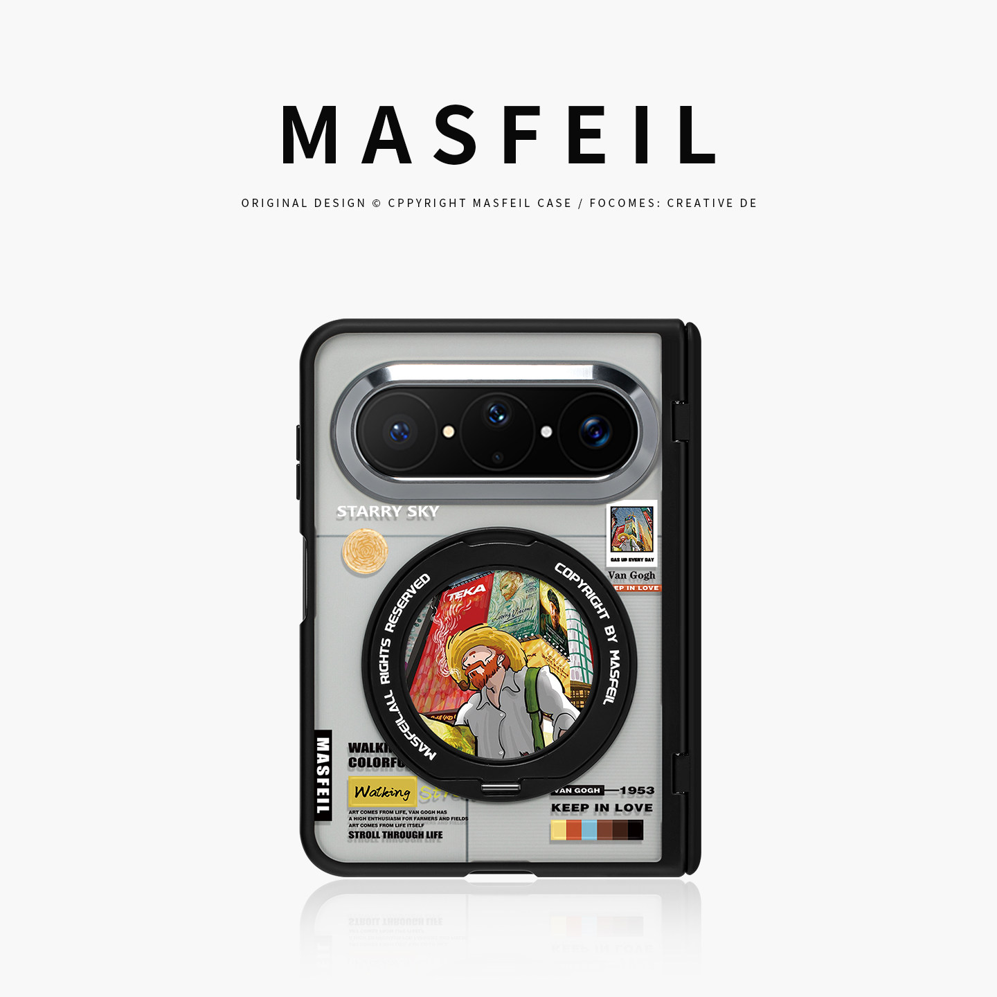 MASFEIL× 都市梵高适用华为PuraXMax手机壳磁吸带支架小折叠PURA典藏版半透明全包保护套防摔x2新款高级网红