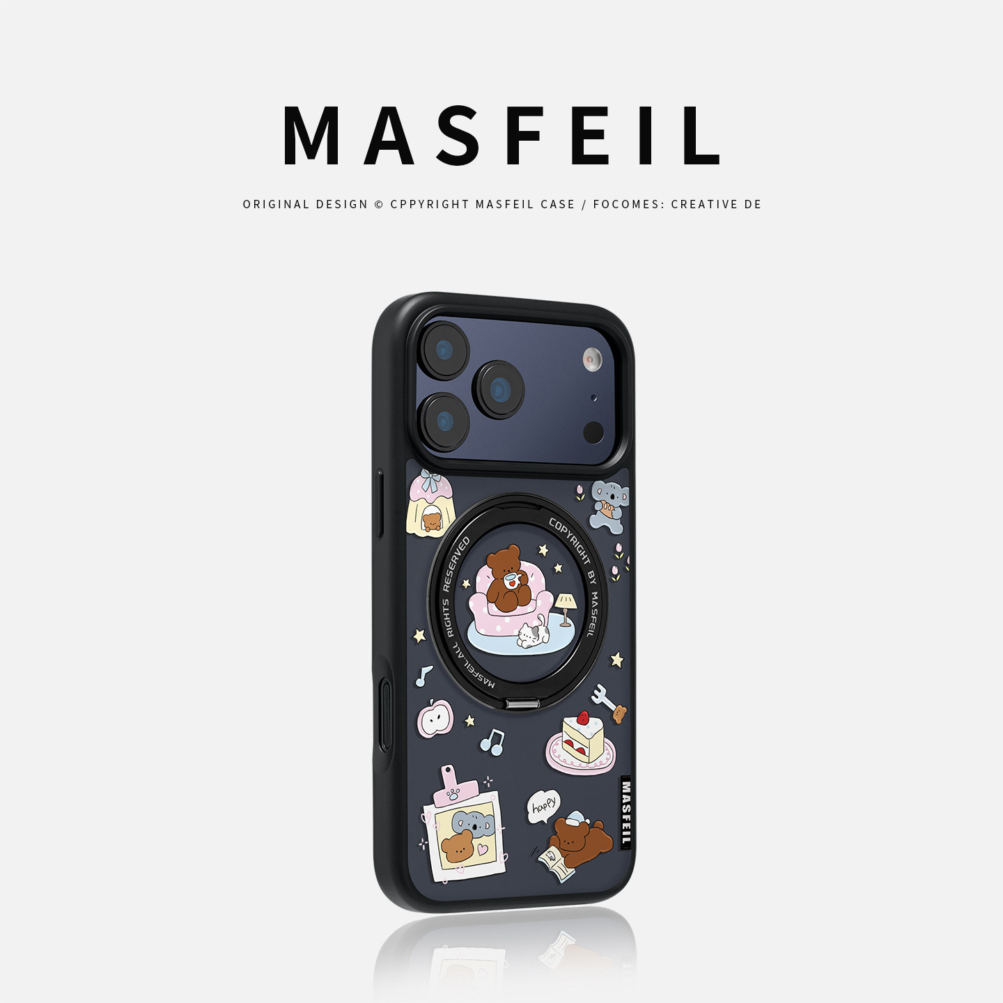 MASFEIL × 小熊时光适用苹果17promax手机壳iPhone16pro新款磁吸带支架ip15全包Fo5支点高级感17好看可爱套