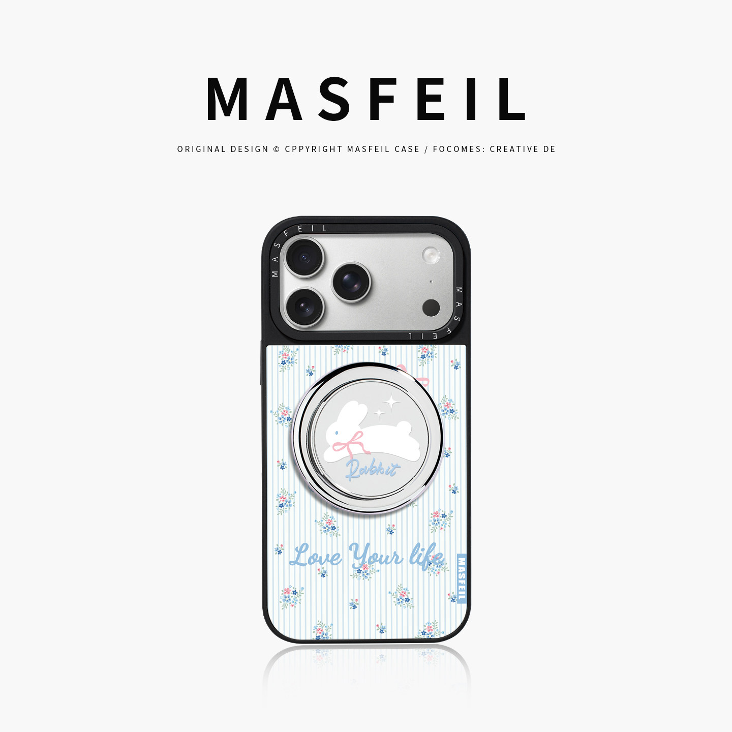MASFEIL× 碎花小兔适用iPhone17Promax手机壳新款ip15磁吸带支架苹果16Pro套Jo5镜面高级感13pm全包14好看女