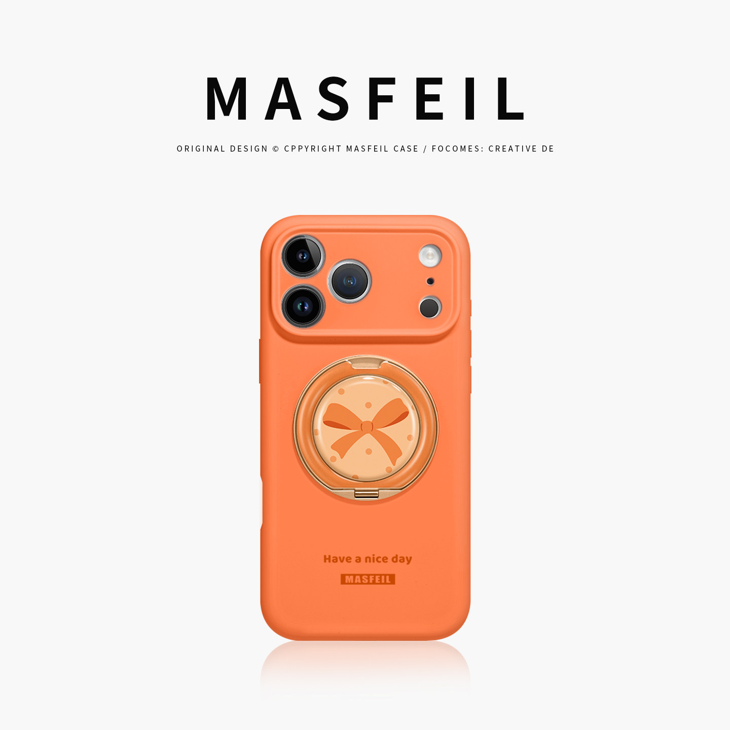 MASFEIL × 橙色蝴蝶结适用苹果17Promax手机壳新款带支架iPhone17Pro保护套Eo1支点液态硅胶17pm简约高级感