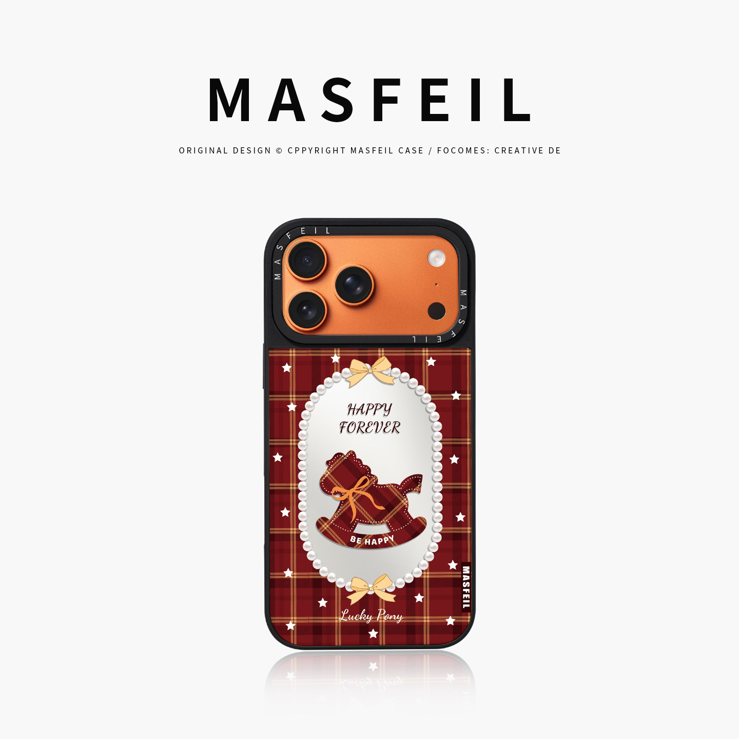 MASFEIL× 英伦风木马适用iPhone17Promax手机壳新款ip15磁吸带支架苹果16Pro套Jo5镜面高级感13pm全包14新年