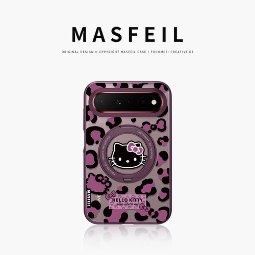 MASFEIL× 紫豹纹猫咪适用华为PuraXView手机壳磁吸带支架新款阔直板Pura X View全包保护套防摔女新品半透明