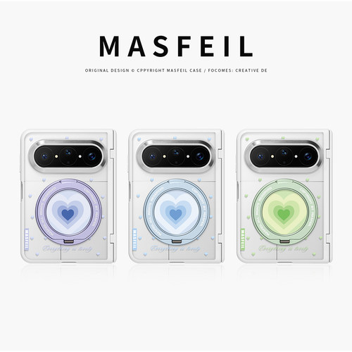 MASFEIL× 紫色爱心适用华为PuraXMax手机壳磁吸带支架小折叠PURA典藏版CS透明全包保护套防摔x2新款高级感