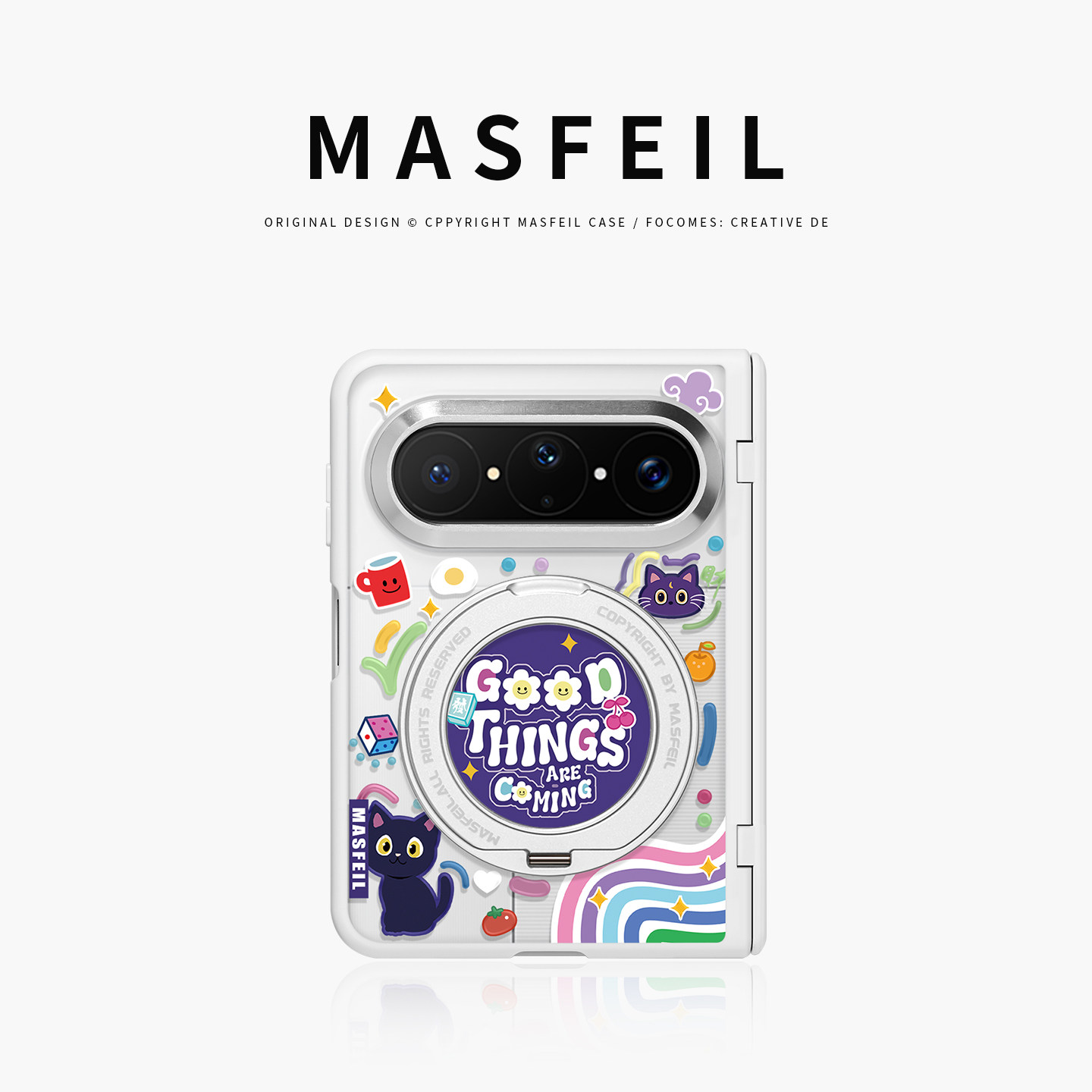 MASFEIL× 涂鸦猫猫适用华为PuraXMax手机壳磁吸带支架小折叠PURA典藏版中轴全包保护套防摔女x2新款半透高档
