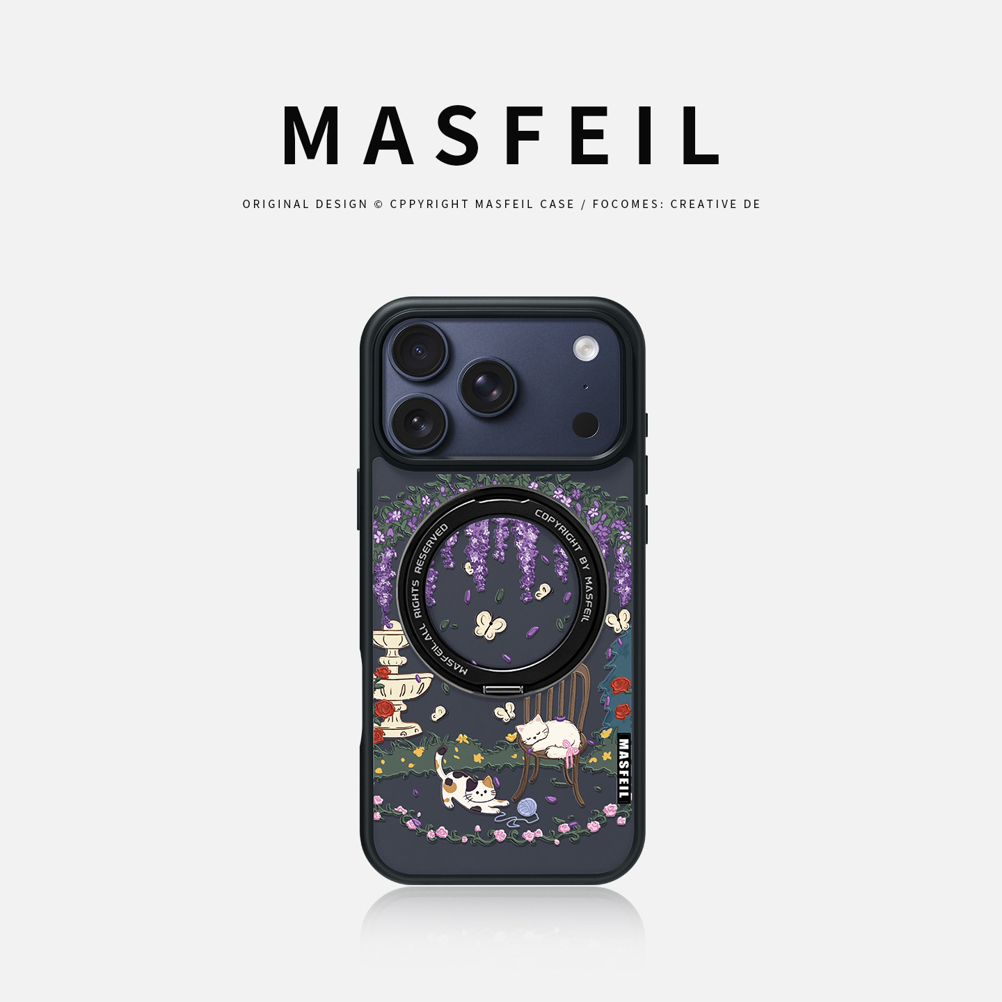MASFEIL × 紫藤花园适用苹果17promax手机壳iPhone16pro新款磁吸带支架ip15全包Fo5支点高级感17好看可爱女