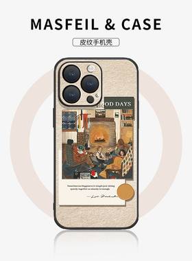 MASFEIL × 冬日温馨适用苹果14手机壳13高档皮纹iPhone14Promax保护套max网红11全包防摔硅胶ip13Pro女款个