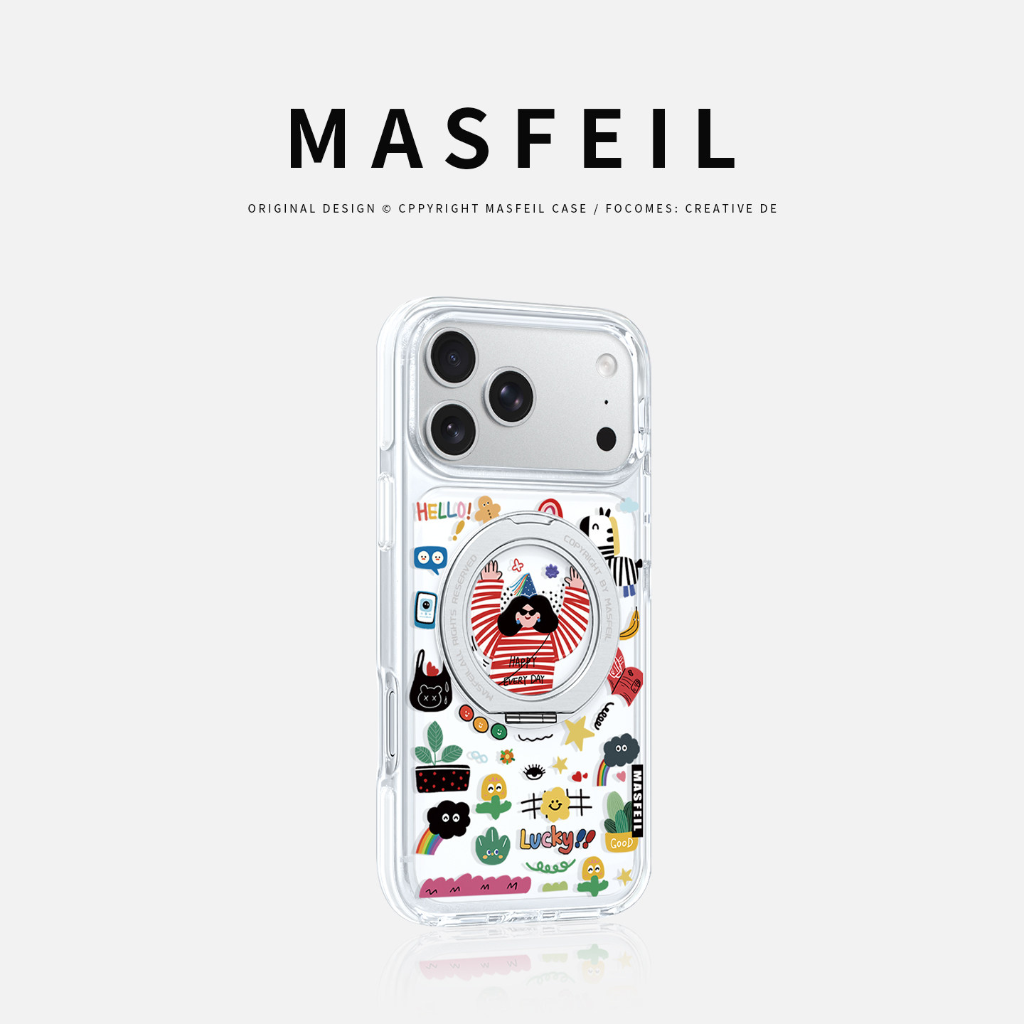 MASFEIL× 抓住快乐适用iPhone17Promax手机壳新款ip15磁吸带支架Go8苹果16Pro保护套支点透明高级感13pm女