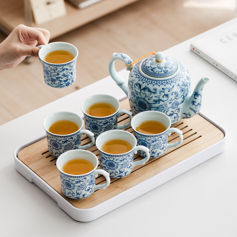 现代青花大容量茶具套装