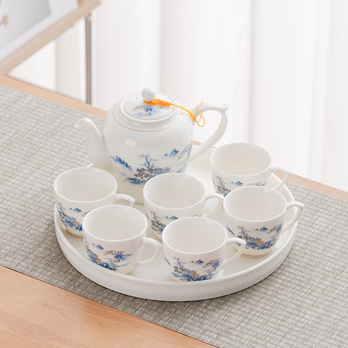 羊脂玉白瓷带内胆大茶壶防烫茶杯