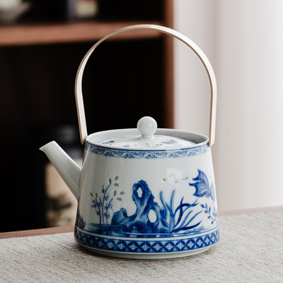 玲珑青花瓷茶壶家用陶瓷功夫茶具套装中式复古泡茶壶茶杯茶盘简约