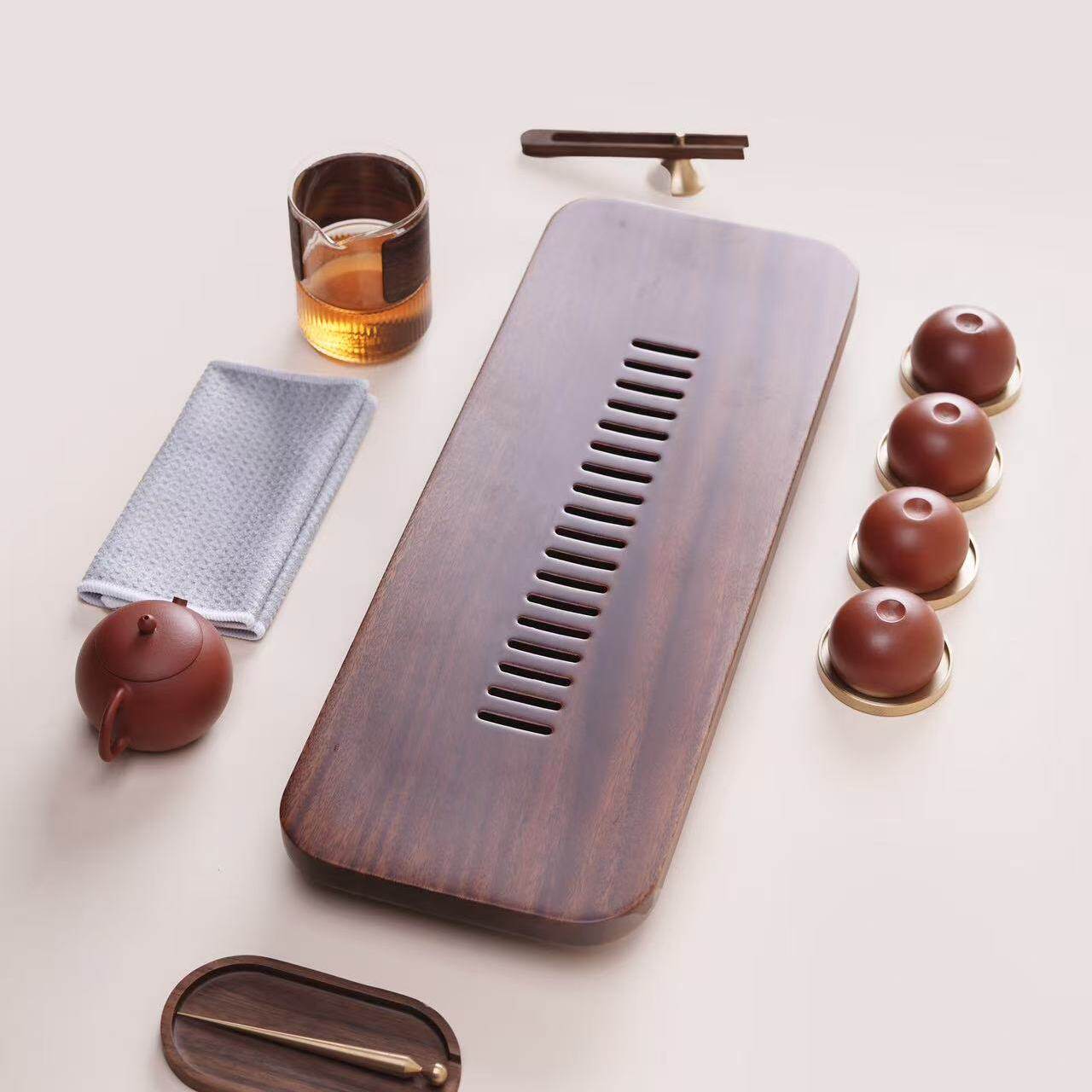 一条日式长方形黑胡桃茶盘家用