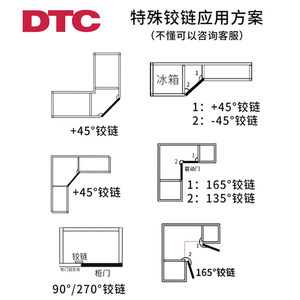 DTC东泰165度大角度铰链180平开门90特殊135联动门阻尼缓冲衣柜45