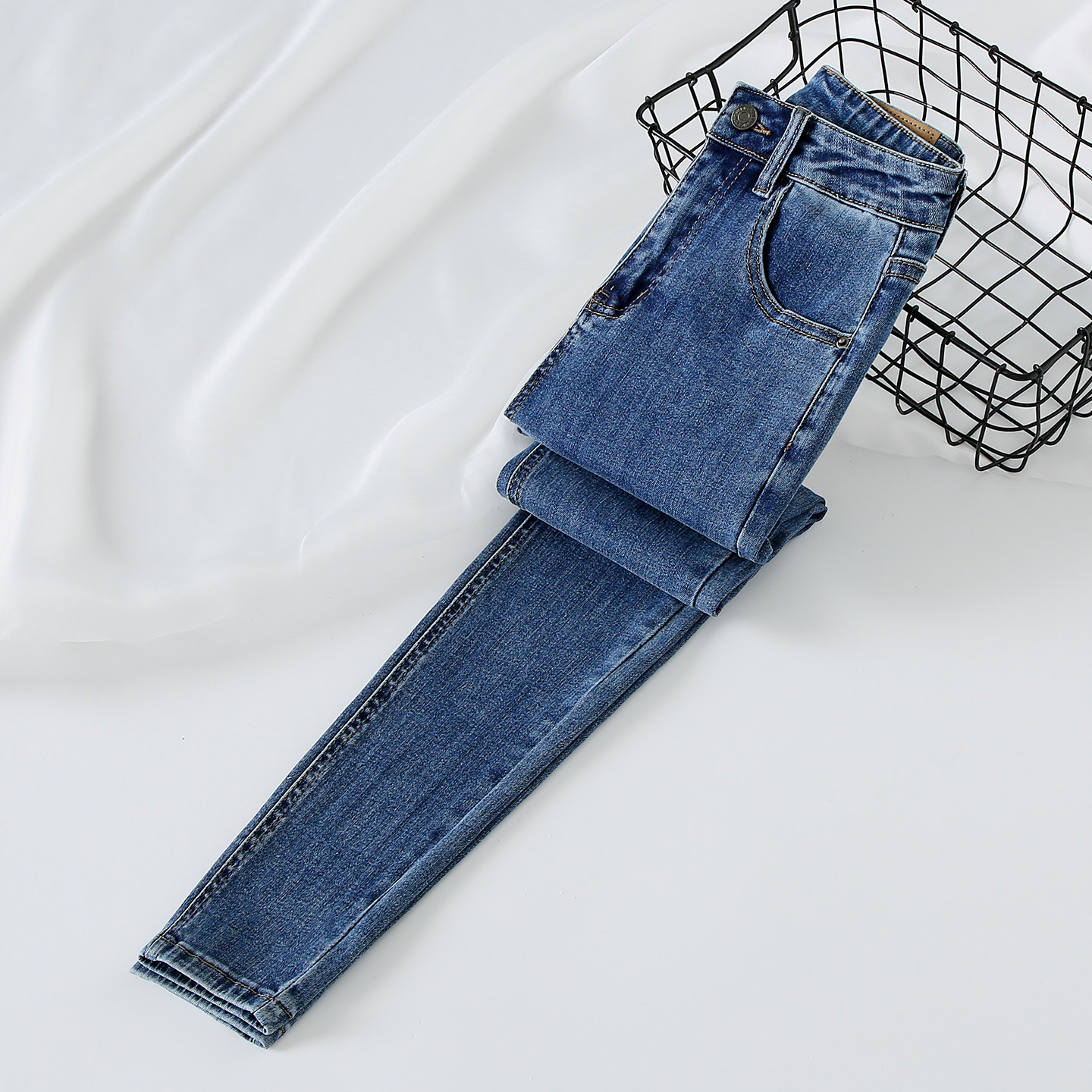复古蓝紧身小脚牛仔裤九分小个子2026冬季高腰弹力修身显瘦铅笔裤,女装/女士精品,牛仔裤,淘宝优惠券,粉丝福利购,淘宝优惠卷