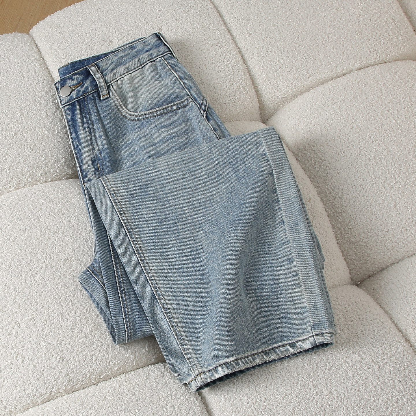 浅蓝弯刀阔腿牛仔裤女2026春季新款设计感宽松显瘦百搭直筒拖地裤,女装/女士精品,牛仔裤,淘宝优惠券,粉丝福利购,淘宝优惠卷