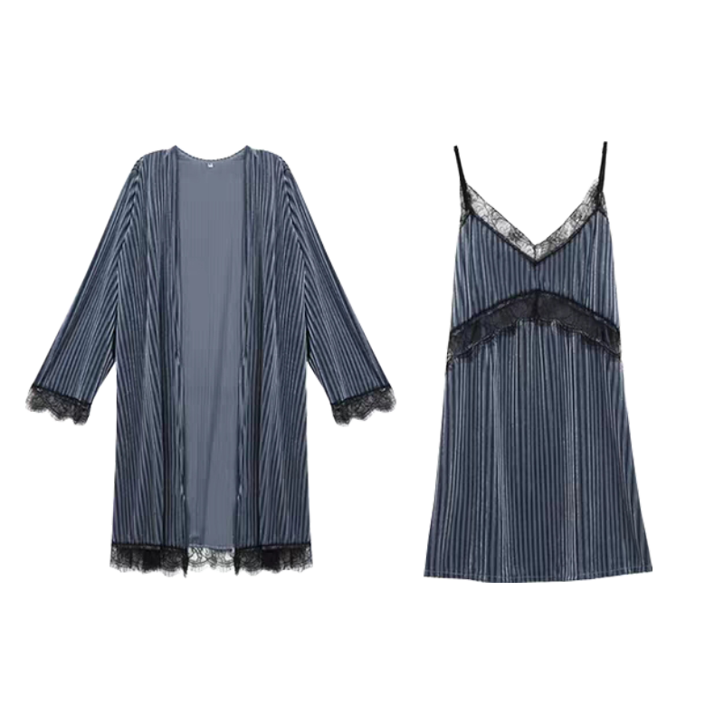 金丝绒秋冬季三件套浴袍家居服