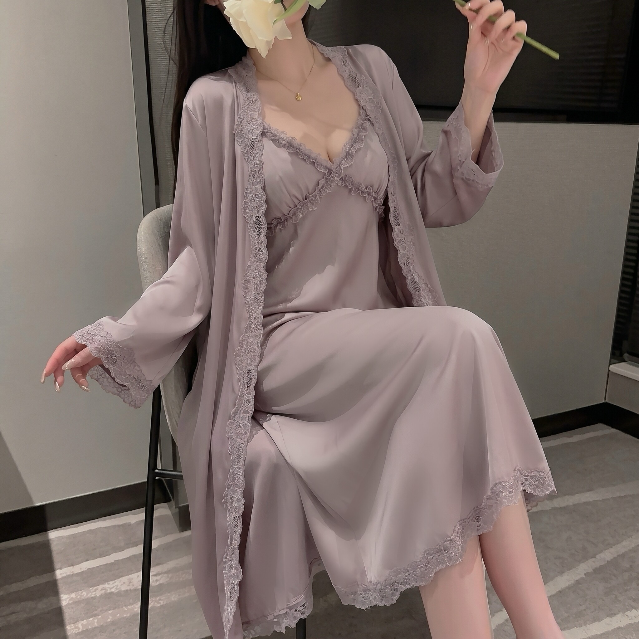 新款法式轻奢长款睡衣女夏季薄款
