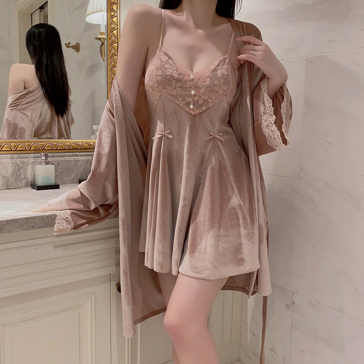睡衣女秋冬季金丝绒吊带高级感