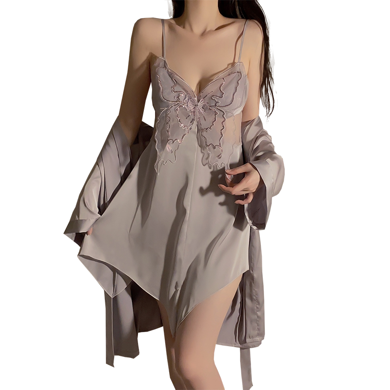 春夏季冰丝紫色吊带性感睡裙