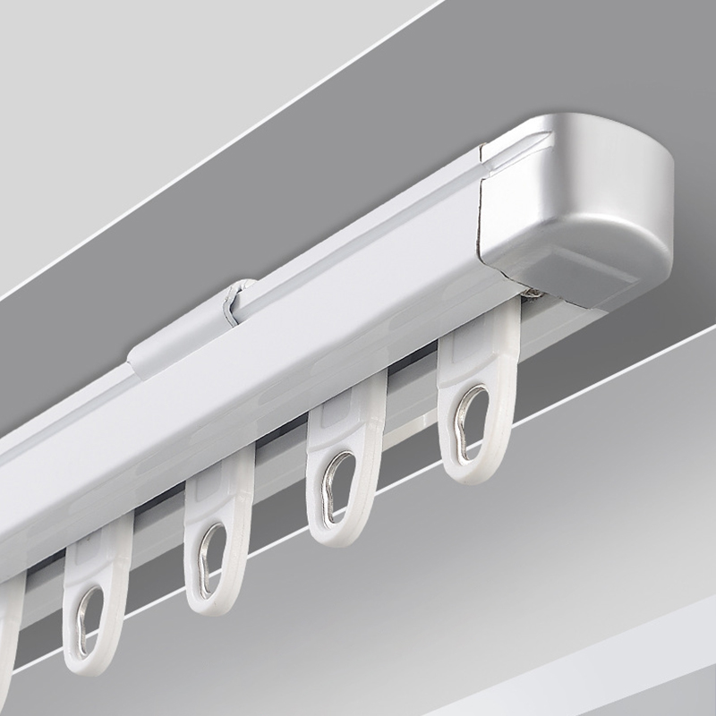 窗帘轨道铝合金顶装侧装伸缩静音滑轨窗帘杆导轨滑轮挂钩滑道双轨