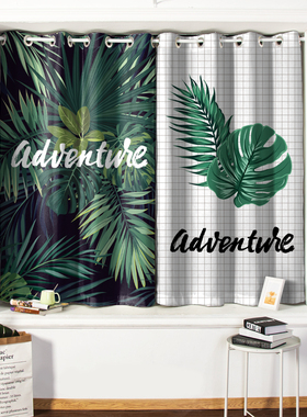 棕榈叶北欧风客厅简约窗帘卧室家用飘窗短帘网红宿舍工作室遮光布