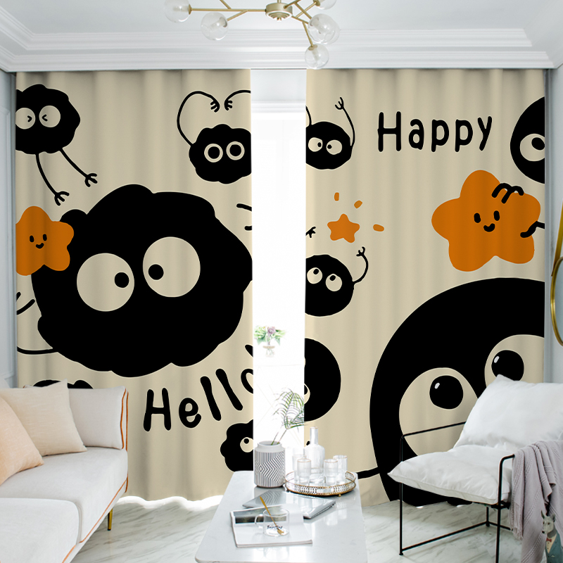 全遮光布客厅卧室呆萌煤球窗帘