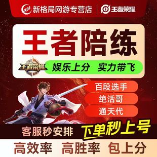 1分钟上号=王者荣耀陪练陪玩代打排位上分车队包赢工作室俱乐部