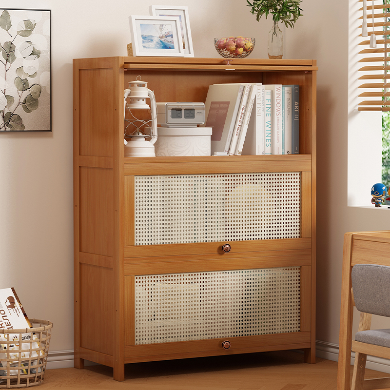 儿童书架落地式置物架客厅靠墙简易多层书柜非实木带门防尘收纳柜