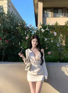 JustQin【破碎白月光】2026夏装吊带+斜肩连衣裙性感短裙女套装