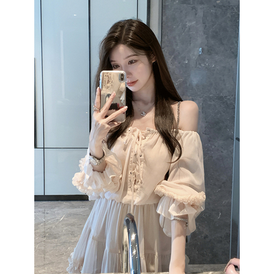 JustQin【华裔千金】2025新款夏装一字肩上衣半裙两件套装裙女