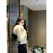 起司奶芙 2025秋冬新款 狐狸毛领针织衫 JustQin 开衫 女毛衣外套