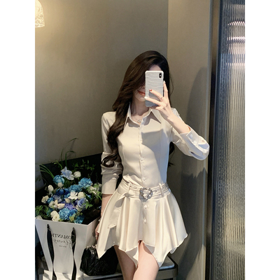 JustQin【冷萃秋光】2025新款秋装气质收腰衬衫裙性感连衣裙女