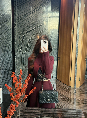 JustQin【冬日主场】2025秋冬开衩毛衣针织半裙两件套装