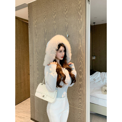 JustQin【北国雪芙】2025新款冬装90白鸭绒狐狸大毛领羽绒服女