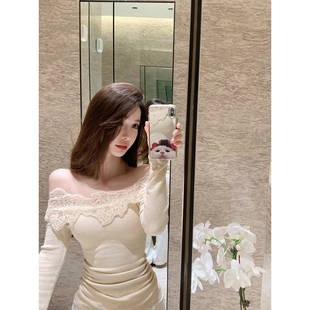 春装 2026新款 蕾丝边一字肩针织毛衣女上衣 温柔攻陷 JustQin