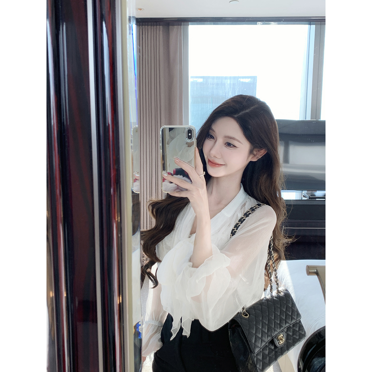 JustQin【素纱】2025新款秋装性感上衣气质白色衬衫女内搭两件套