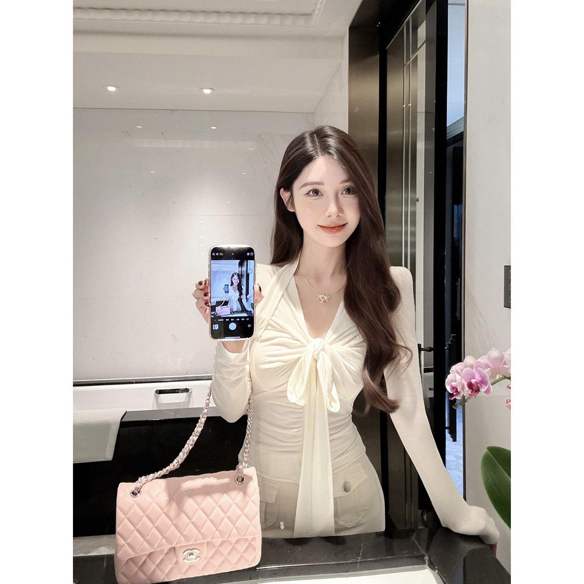 JustQin【白色恋人】2025秋冬新修身显瘦性感绑带针织衫上衣女