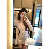 JustQin 气质连衣裙女短裙女 性感修身 神明少女 2025秋冬新款