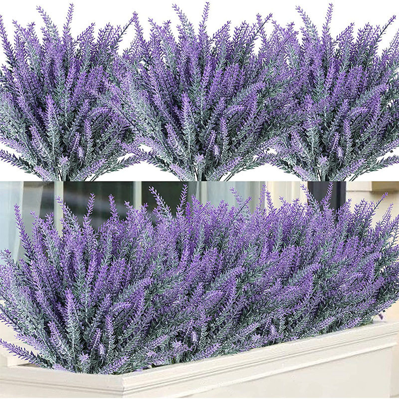 新款仿真薰衣草凤尾塑料花瓶客厅摆放花拍照布景永生假花家居装饰