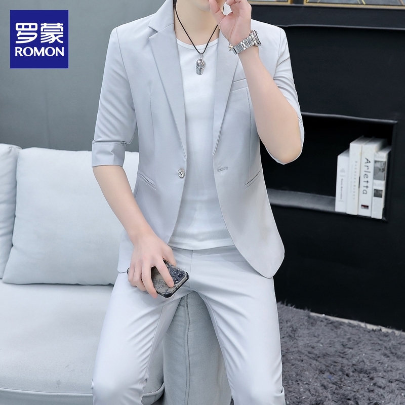 罗蒙西服套装男士婚礼商务正装2024夏季新款休闲西装外套男两件套