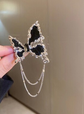 新款液态蝴蝶胸针黑色高级冷淡风胸花小众设计感西装外套别针配饰