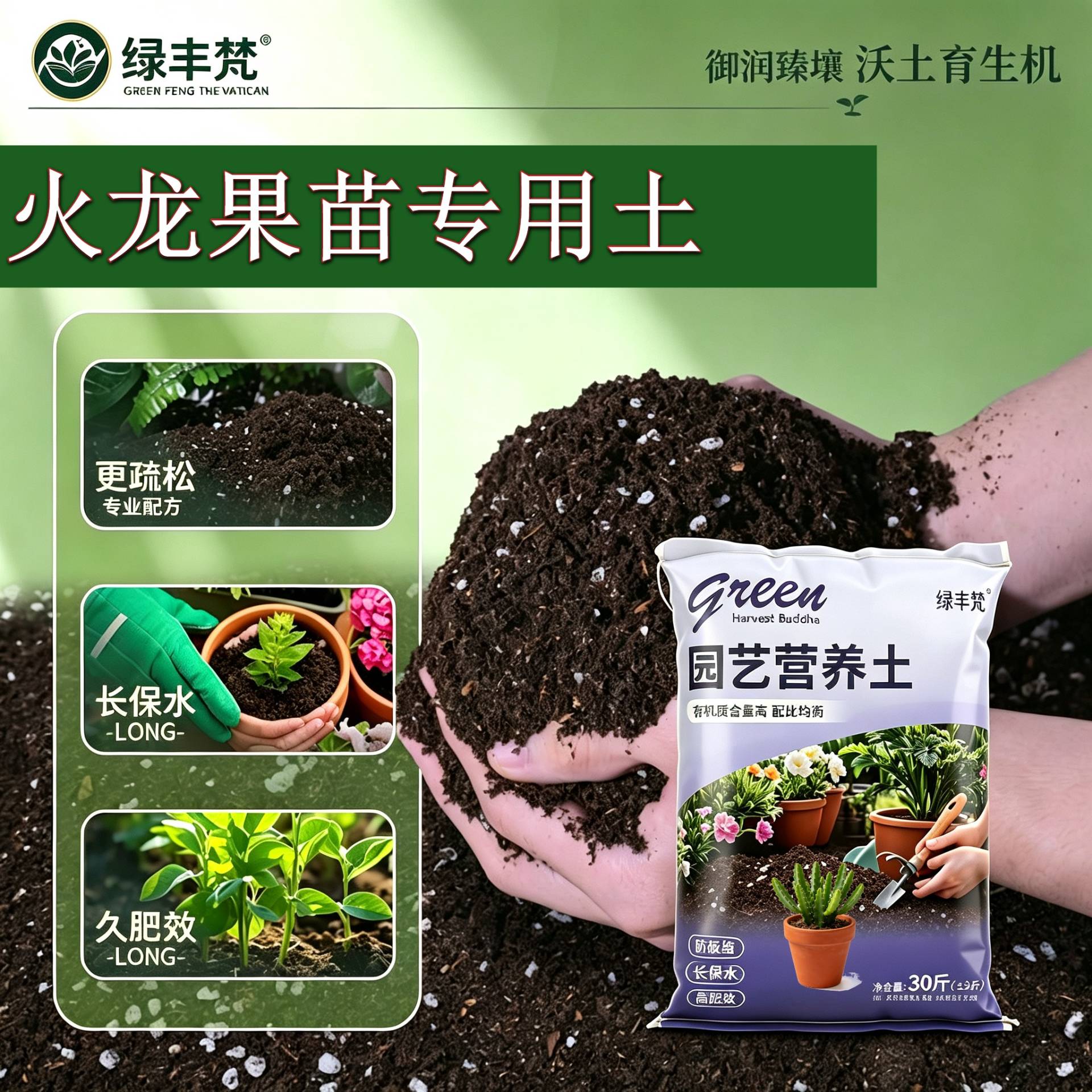 火龙果苗专用种植土保水保肥高温灭菌室内加有机肥有机促生长观花