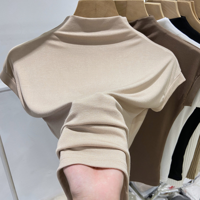 半高领短袖打底衫女内搭2025春秋薄款显瘦t恤修身气质高级感上衣