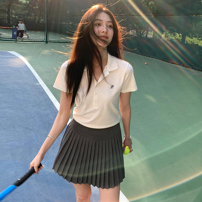2025夏季休闲 运动套装女户外跑步网球裙短袖polo衫百褶裙两件套