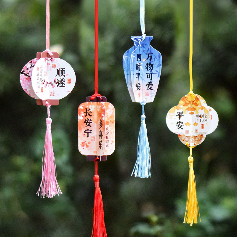 中国风立体国潮装饰吊卡3D祝福文字小挂件2026春节马年绿植盆栽景室内布置卡片道具过新年唯美挂饰伴手礼贺卡