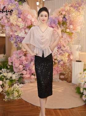 重要场合漂亮连衣裙女2025夏季设计感披肩拼接包臀裙子OHDRI07069